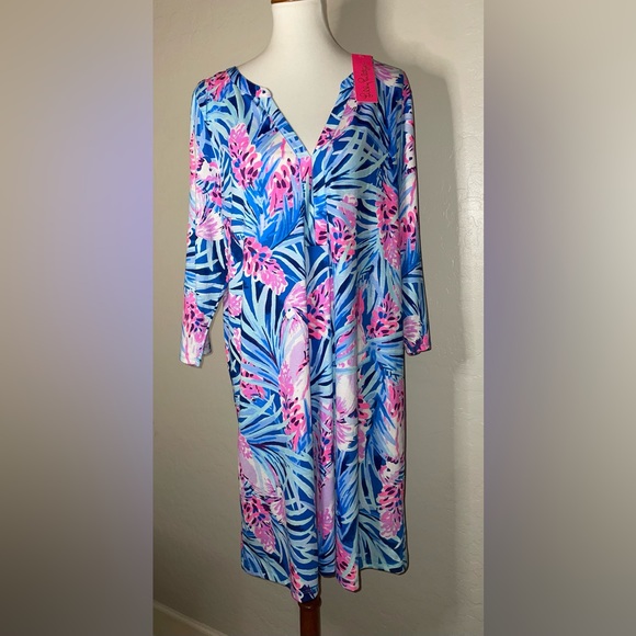 New! Lilly Pulitzer Tropical Daphne 3/4 Sleeve 100%Pima Cotton Dress Size XL💕🐬 - Picture 2 of 12